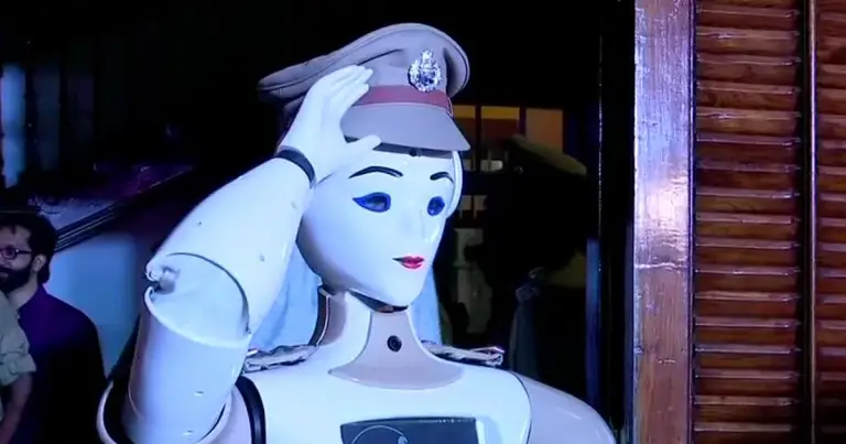 india robot police officer