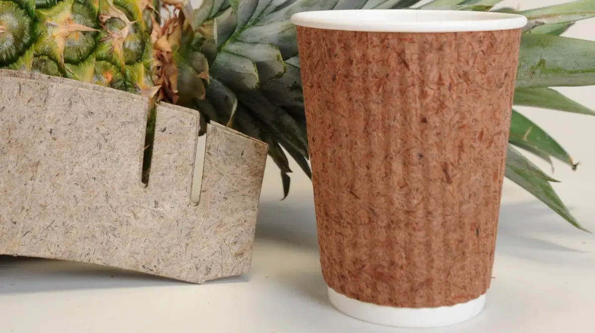 Plastic-free cup made of pineapple leaves