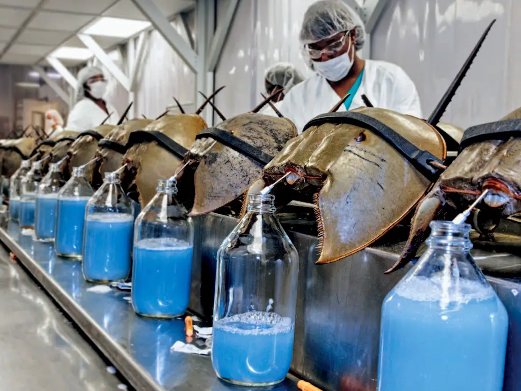 horseshoe crabs are drained for their blue blood